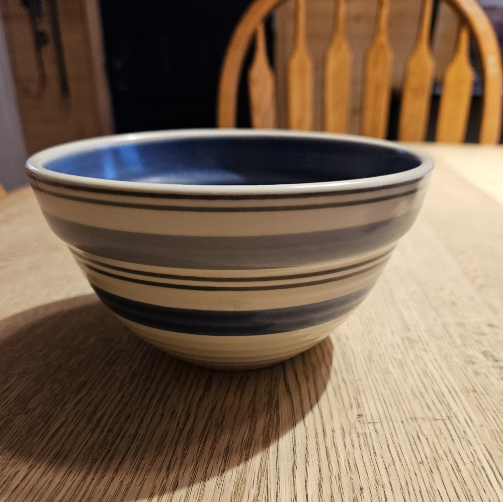 Pfaltzgraff Rio Hand Painted Soup Cereal Bowl Cream Blue Bands